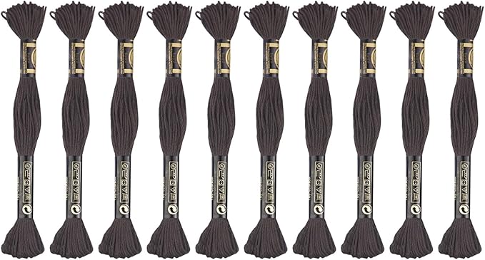12 Skeins Premium Egyptian Embroidery Floss 9 Yards Each Egyptian Long Fiber Cotton Cross Stitch Thread for Embroidery Projects Bracelet. (12, Dark Coffe)