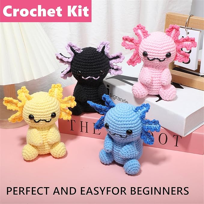 Milaflora 2Pack Axolotl Crochet Kit for Beginners Adults, DIY Crochet Animal Kit with Step-by-Step Video Tutorials, Crocheting Kits for Starters, Beginner Crochet Kit for Adults