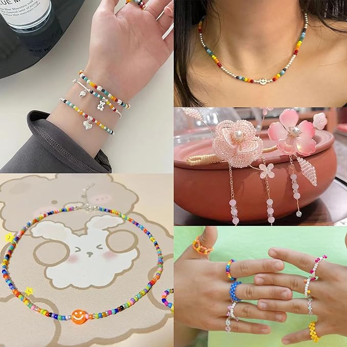 EuTengHao 57600pcs 2mm Glass Seed Beads Small Craft Beads for DIY Bracelet Necklaces Crafting Jewelry Making Supplies with Beading Needles Elastic Strings (144 Colors, 400Pcs Per Color)
