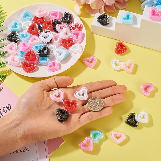 FASHEWELRY 60Pcs Acrylic Crystal Heart Beads Clear Love Heart Beads Candy Color Cute Pony Bead Aesthetic Bead for Valentine Day Bracelet Necklace Jewelry Making