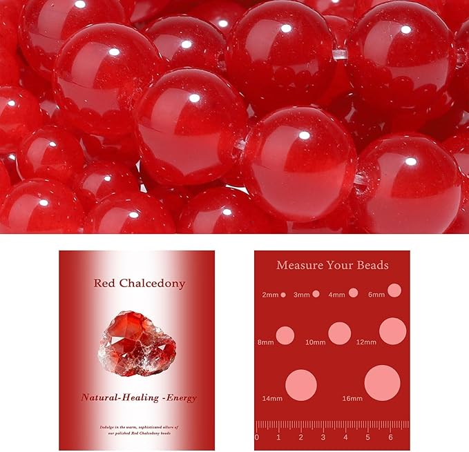 Song Xi 60pcs 6mm Natural Red Chalcedony Stone Beads for Jewelry Making, Gemstones Beads Bracelet for Necklace Earring Keychain, with Jewelry Box and Elastic for Christmas Wedding Birthday Gift