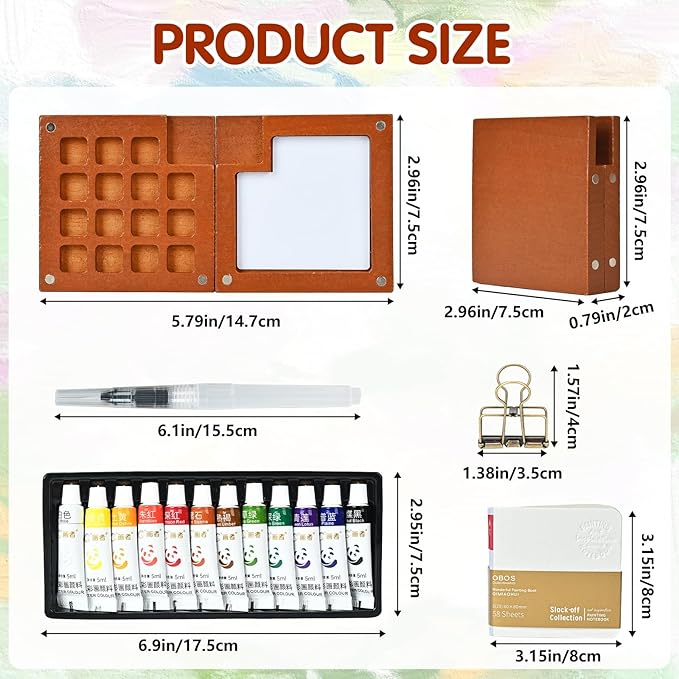 Mini Watercolor Paint Set,Portable mini Travel Watercolor kit, Pocket Watercolor Set with Paint,Art Supplies, for Artists, Amateur Hobbyists and Painting Lovers(12 Colors 15 Grids)