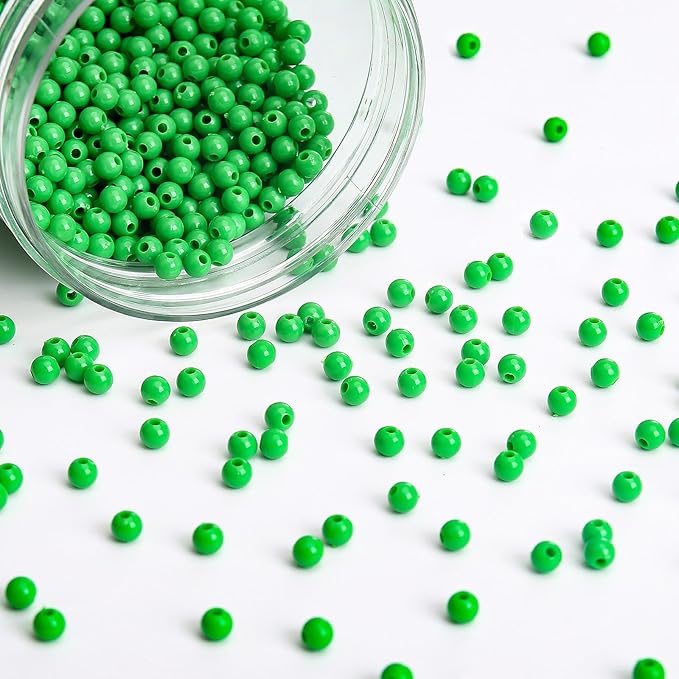 bonny boxx 2000pcs 4mm smooth emerald acrylic round beads, plastic resin bubblegum balls chunky gumball beads for necklace and bracelet making, crafting supplies