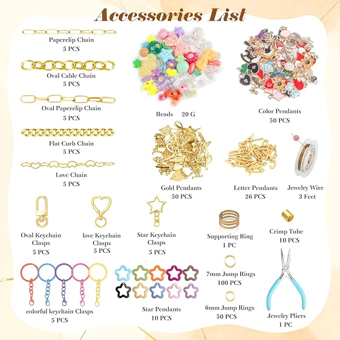 Ecoofor 364 Pcs Keychain Making Kit for Kids & Adults – Includes 20 Keychain Clips, 25 Extender Chains, 136 Charms, Beading Accessories, Jewelry Pliers – DIY Bag Charms & Jewelry Craft Kit Supplies