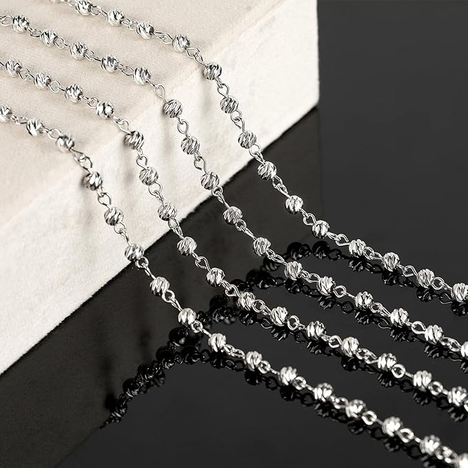 KYUNHOO 3.3 Yard Silver Ball Bead Chain for Jewelry Making Solid Copper Chain Roll with Lobster Claps and Jump Rings Rosary Chain for Women Bracelet Necklace DIY Jewelry Supplies