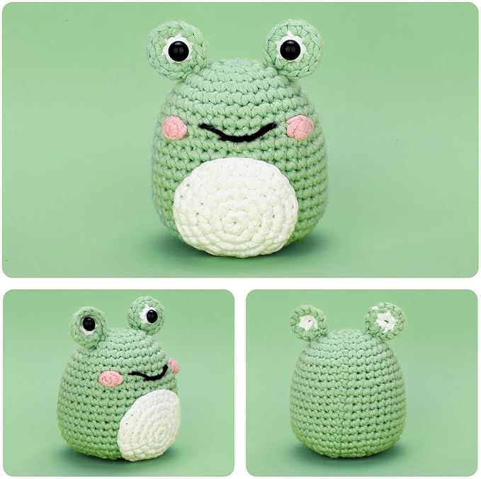 Crochet Kit for Beginners: Frog Crochet Kit for Adults, Learn to Crochet, Include Easy to Use Yarn, Step-by-Step Video, Patterns, Cute Animal Design, Thanksgiving Christmas Birthday Gift