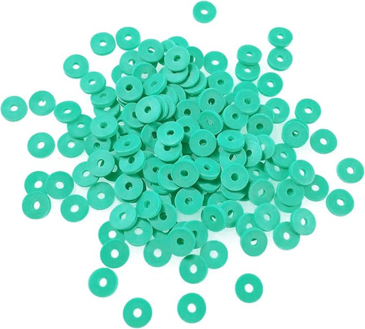 2000pcs Heishi Vinyl Beads Flat Round Polymer Clay Spacer Beads for Making Bracelet Necklace Earring Accessories DIY Handmade Craft(Lake Green, 6mm)