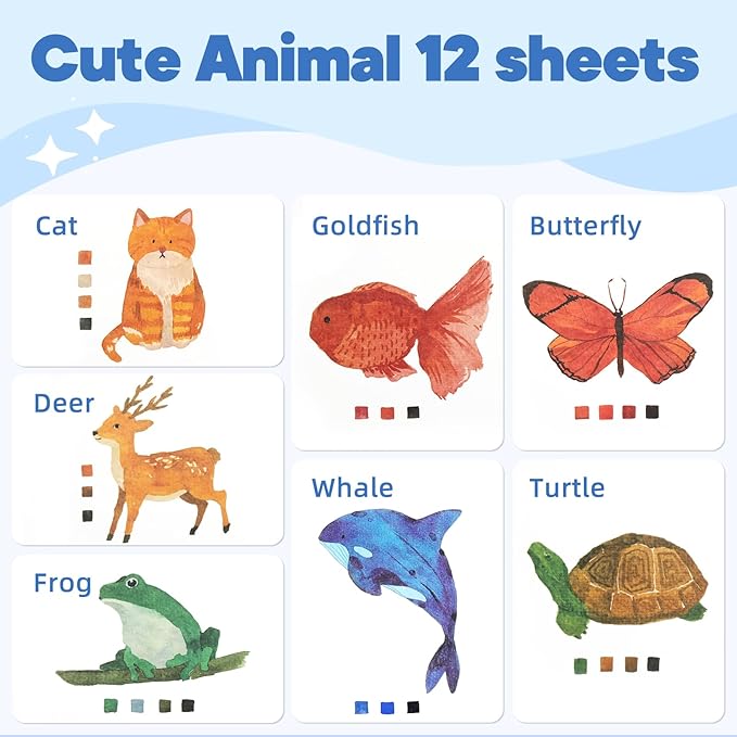 Teswarha Watercolor Workbook Using Thick Real Cotton Watercolor Paper for Adults Teens Spiral Bound 300GSM Art Paper 12 Sheets Animals 8.2 x 9.8in