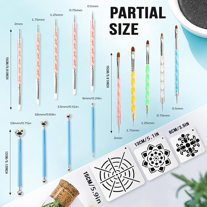 Augshy Mandala Dotting Tools Painting Kit, 58Pcs Dotting Tools for Painting DIY Rock Template Stencils Kit Brush Tray Pen Zipper Bag for Stone Canvas Mandala Arts