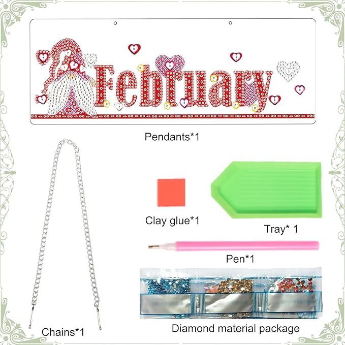Diamond Painting Kits Hanging Pendants, DIY Wreath Crystal Rhinestone Wreath Kits, Colored Imitation Art Point Diamond Art Window Pendants Home Garden Wall Door Birthday Festival Gifts (February)