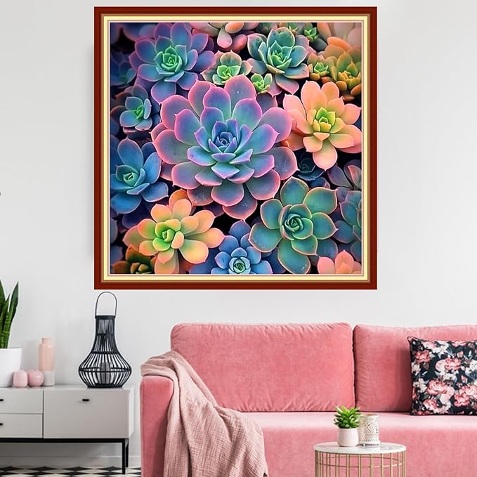 Redxing Stamped Cross Stitch Kits Embroidery kit for Beginners Adults Full Range of Embroidery Patterns Starter Kits DIY Printed Cross Stitch Kits Needlepoint Kits 11CT-Succulent Plants 18x18 inch