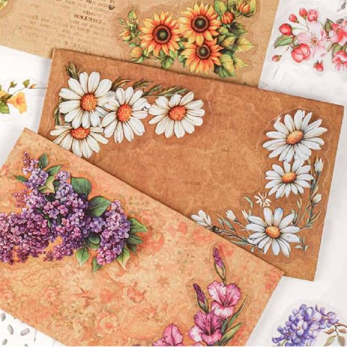 120pcs Flower Corner Series Sticker Pack, PET Flower Stickers for Scrapbooking Journaling Colorful Flowers Scrapbook Stickers Aesthetic Decor Scrapbook Kit Floral Sticker Set Junk Journal Supplies