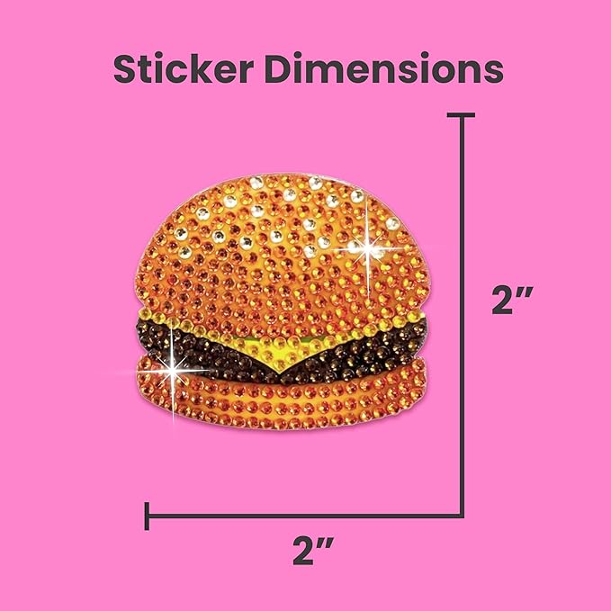 stickerbeans® rhinestone stickers - foodie 4-pack, 2” x 2” each, unique sparkly cut-to-shape for collecting, trading, decorating laptops, phone cases, scrapbooks - for kids, teens, & adults