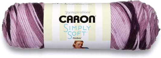 Caron Simply Soft Ombre Yarn (4) Medium Gauge 100% Acrylic - 5oz - Grape Purple - Machine Wash & Dry