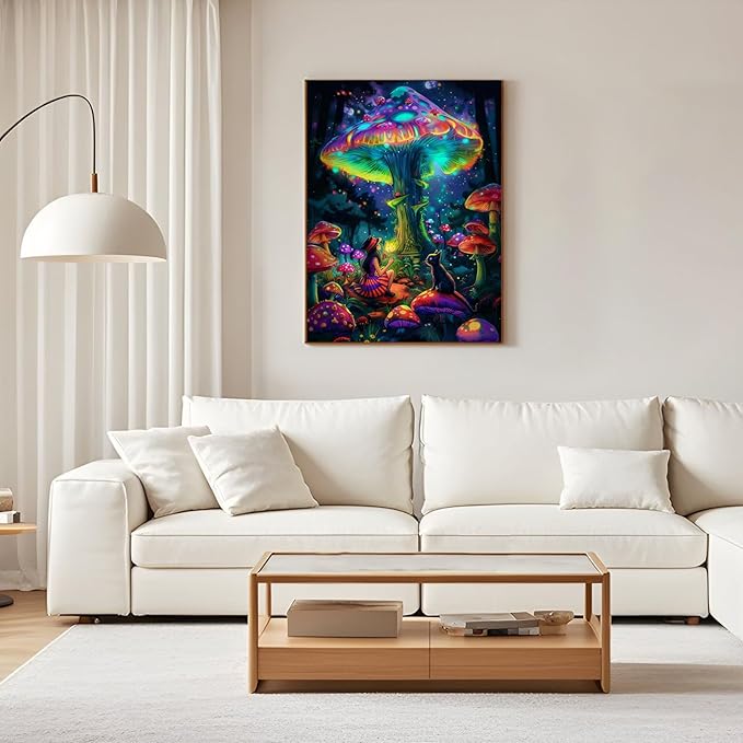 GEEHEIY Mushroom Diamond Art Kits for Adults, 5D Forest Diamond Painting Kits for Beginner, DIY Full Drill Round Gem Art for Home Wall Decor 12 x16 Inch
