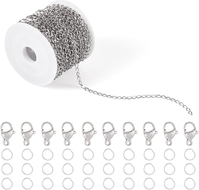 Sparkeads 10M Silver Chain for Jewelry Making,Stainless Steel Chain,Silver Link Necklaces for Women,Cable Chain Bracelet Chains for Bracelet DIY Earring Craft Supplies Jewelry Making,4.5x2.5x1mm