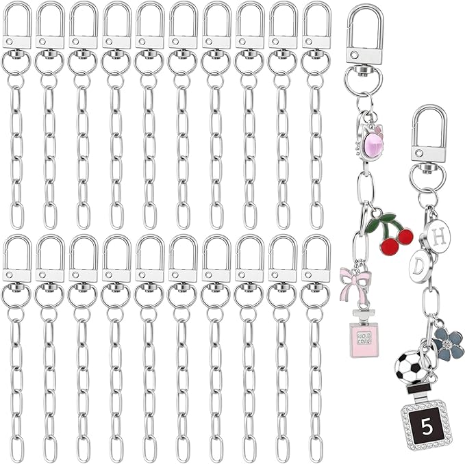 Hzopcw 20pcs Silver Keychain Making Kit, Key Ring Swivel Snap Hook Chains, Alloy Extender Keychain Bag Charm Kits for DIY Crafts Jewelry Making Handbag Purses- A Style