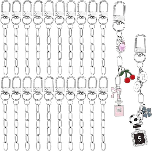 Hzopcw 20pcs Silver Keychain Making Kit, Key Ring Swivel Snap Hook Chains, Alloy Extender Keychain Bag Charm Kits for DIY Crafts Jewelry Making Handbag Purses- A Style