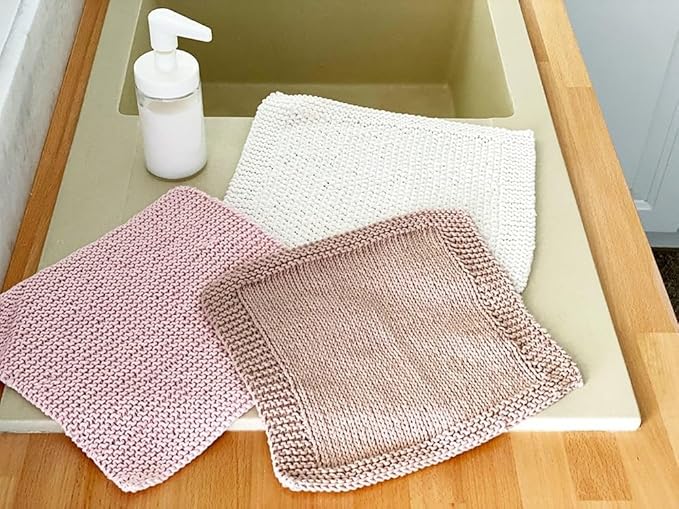 kaaper beginner knitting kit for adults - create 4 dishcloths & 4 coasters, all-in-one knitting for beginners kit with cotton yarn, bamboo needles & 8 patterns, handmade gift for diy craft lovers