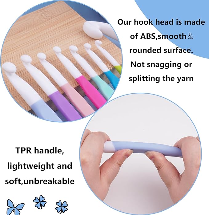 Hobekoee 15mm Large Crochet Hook,Big Crochet Hooks for Chunky Yarn,Extra Long Crochet Hooks with Soft Ergonomic Handle for Crocheting Yarn,Wool Roving
