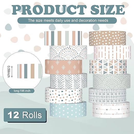12 Rolls Watercolor Floral Washi Tape Set 15 mm Vintage Flower Decorative Masking Tape for Spring Arts DIY Craft Scrapbook Journal Supplies Gift Wrapping(Morandi Tones,Boho)