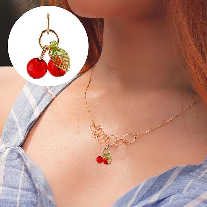 30pcs Red Cherry Charms, Cute Glass Red Fruit Pendants with Loop DIY Jewelry Making Accessories for Bracelet Necklace Earrings