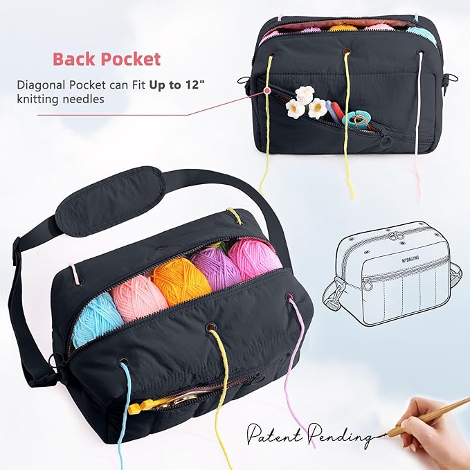 MYBAGZIGN Crochet Bag Organizer for Yarn & Hooks, Large Capacity Yarn Storage Bag with Yarn Holder Holes, Portable Crochet & Knitting Bag for Crocheting on The Go, Craft Travel Bag Gifts for Women