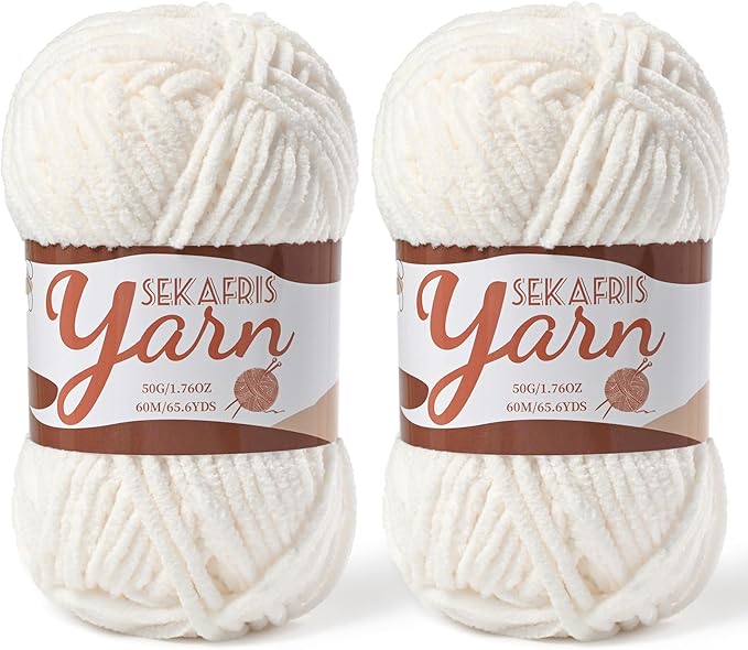 2 Pack Fluffy Velvet Yarn for Crocheting，Baby Blanket Yarn for Crocheting Soft，100g(131yds) Amigurumi Yarns，Plush Chenille Crochet Yarns，Puzzle Yarn for Crochet Weaving Craft(2 White)