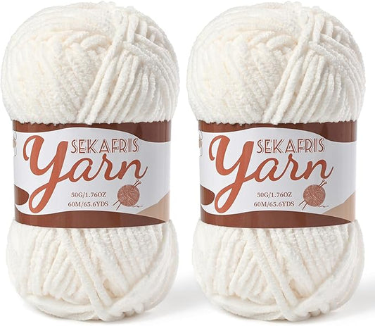 2 Pack Fluffy Velvet Yarn for Crocheting，Baby Blanket Yarn for Crocheting Soft，100g(131yds) Amigurumi Yarns，Plush Chenille Crochet Yarns，Puzzle Yarn for Crochet Weaving Craft(2 White)