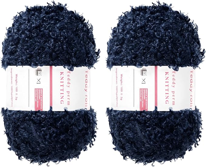 MECCANIXITY 2 Skeins Fur Yarn Soft Fluffy Chunky Yarn Fuzzy Eyelash Yarn Navy Blue for Crocheting Knit Clothes Bag - 55Yard/50m, 3.31ozx2