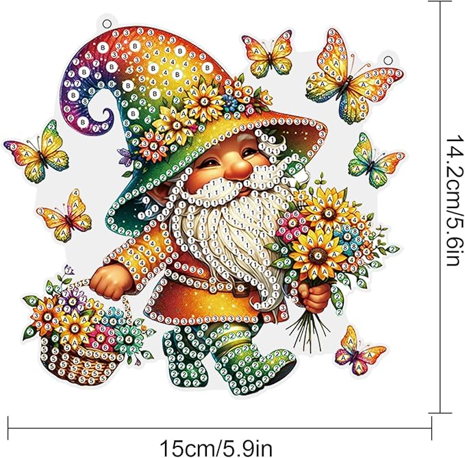 AiYuanzsh Butterfly Gnome Diamond Painting Hanging Kit, DIY 5D Acrylic Rhinestones Diamond Art Pendant, Fantasy Hanging Ornament for Wall, Window, Door or Home Decoration, Handmade Gift for Adults