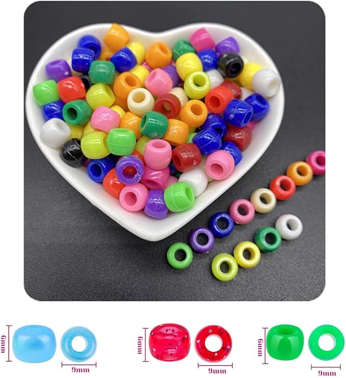 2000+ pony bead bulk 6x9mm multi-colored plastic craft beads set, bulk hair beads 10 assorted colors for diy crafting jewelry making bracelets