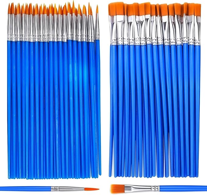 AROIC Paint Brushes Set,110 Pcs Flat & Fine Nylon Acrylic Brushes Bulk for Oil Watercolor Canvas Artist Professional Painting Kits Small Paint Brush for Classroom ﻿Miniature Detailing & Rock Painting