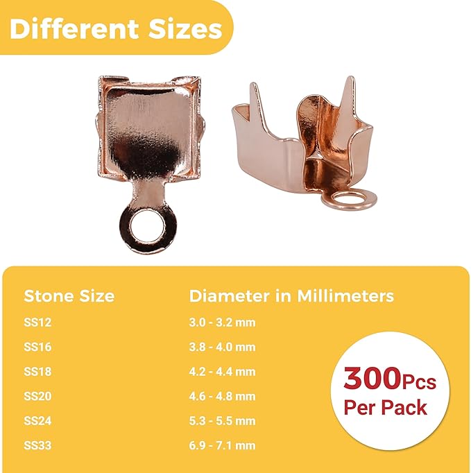 Mandala Crafts 300 Pcs Rose Gold Cup Chain Ends SS12 SS16 SS18 SS20 SS24 SS30 Rhinestone Chain Connectors Jewelry Finding Kit for DIY Iced Out Bracelet Necklace Earring Charm Pendant Making