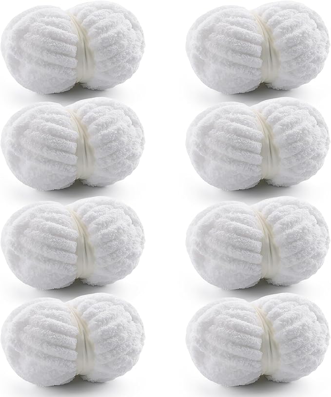 8 Pcs Chunky Yarn for Hand Knitting - Chunky Chenille Yarn for Crocheting - Fluffy Yarn for Crochet - Jumbo Yarn for Hand Knitting 25 yds 7.7 oz of Super Bulky Yarn (Pure White)
