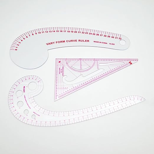 Fashion Clear Metric Sewing Ruler Set,French Curve Pattern Rulers for Beginners, Tailors, Designers, Quilting, Embroidery, Cross Stitch, Crochet, Knitting 9pcs