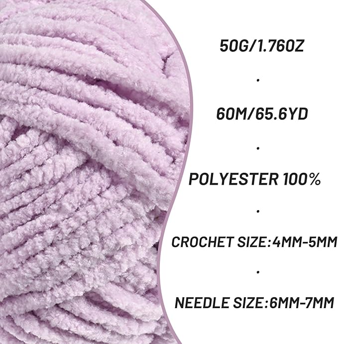 2 Pack Fluffy Velvet Yarn for Crocheting，Baby Blanket Yarn for Crocheting Soft，100g(131yds) Amigurumi Yarns，Plush Chenille Crochet Yarns，Puzzle Yarn for Crochet Weaving Craft(2 Light Purple)