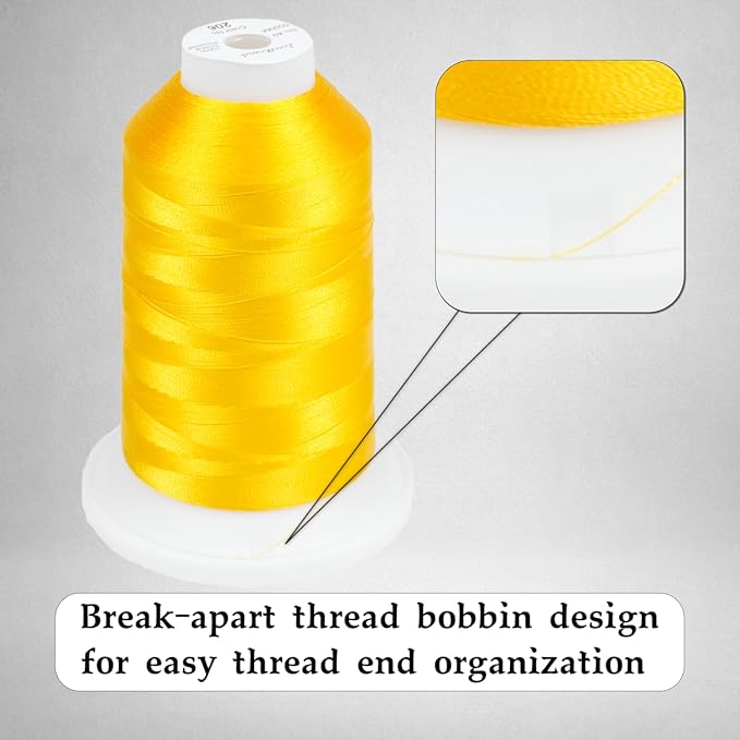 Simthread 6 Spools Embroidery Thread Set, 3000 Yards 40WT 100% Polyester Trilobal Machine Thread for Professional & Home Use, Compatible with Brother, Singer, Janome & More, Yellow Series