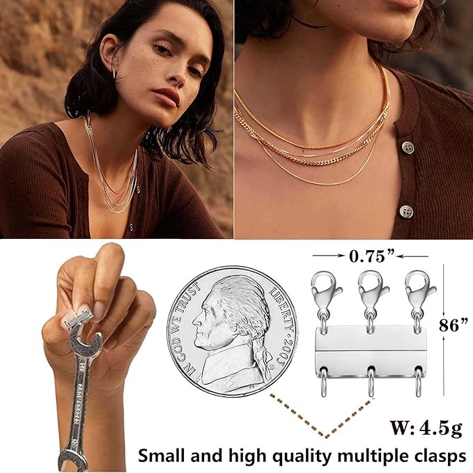 dailyacc layering magnetic necklace clasp,18 k gold and silver separator for stackable necklaces