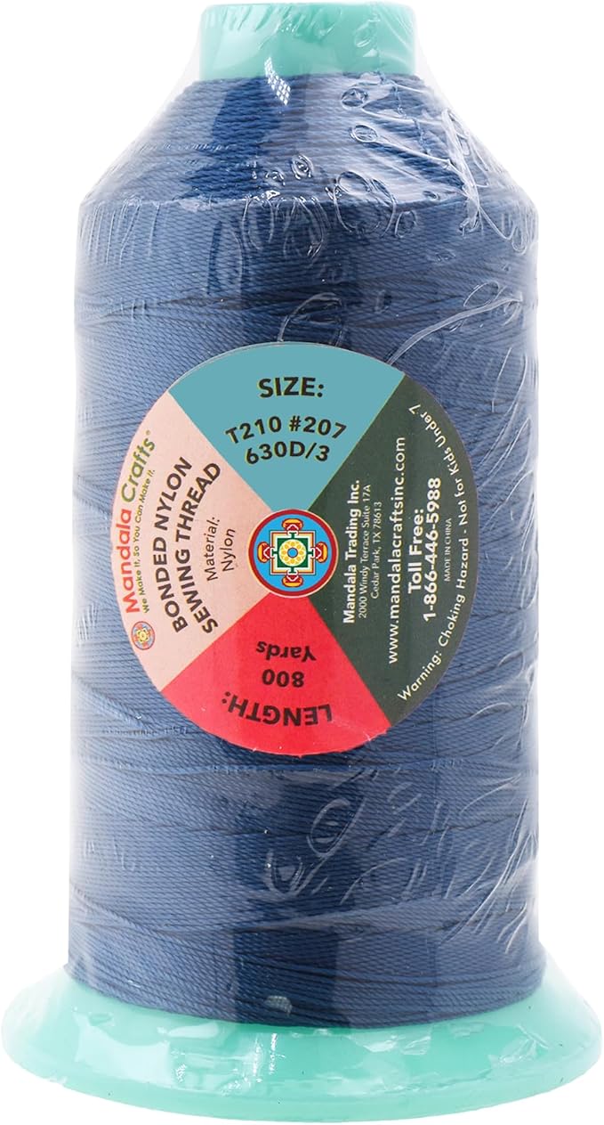 Mandala Crafts Size 207 630D T210 Bonded Nylon Thread - Airforce Blue 800 YDs Tex 210 Heavy Duty Sewing Threads for Leather, Jeans, Weaving, Outdoor Marine Upholstery