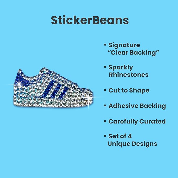 stickerbeans® rhinestone stickers - blue spirit 4-pack, 2” x 2” each, unique sparkly cut-to-shape for collecting, trading, decorating laptops, phone cases, scrapbooks, for kids, teens, & adults