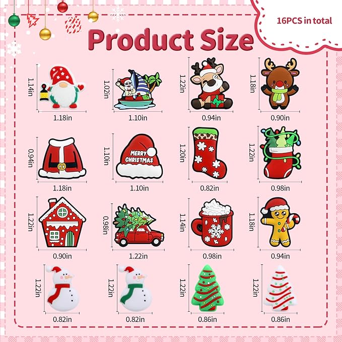 16PCS Christmas Silicone Beads for Pens, 16Pcs Silicone Focal Beads for Keychain Making DIY Handicraft（Christmas ）