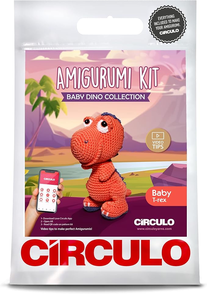Círculo Amigurumi Crochet Kit - Baby Dino - All Included, Easy Instructions - Crochet Kit for Intermediate - Crochet Set - Animal Crochet Kit, Premium Amigurumi Yarn for Crocheting – T-Rex