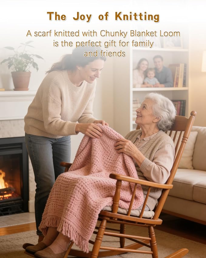 Tofcbye 80" Chunky Knit Yarn Blanket Loom Kit, Chunky Blanket Wooden Loom for Beginners, Connectable and Disassembleable 5-in-1