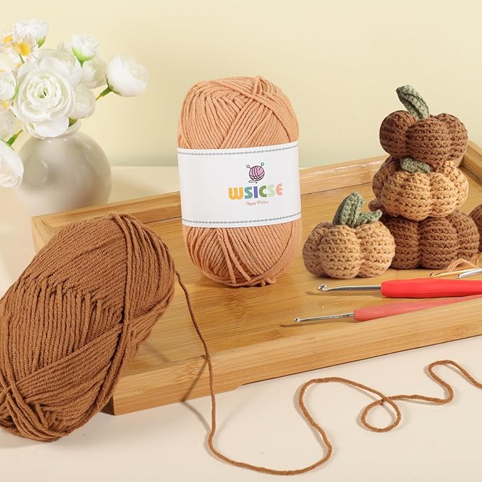 4 PCS Crochet Yarn, 560 Yard Soft Yarn for Crocheting Assorted Colors Fluffy Yarn for Crochet Hand Knitting Easter Decorations Gifts 1 Skein/140 Yard-Brown