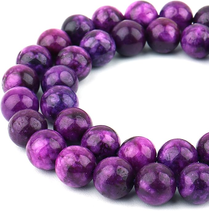 Jade Stone Beads for Jewelry Making - 10mm Gemstone Round Beads for Bracelets(34-37pcs, Sugilite Jade)
