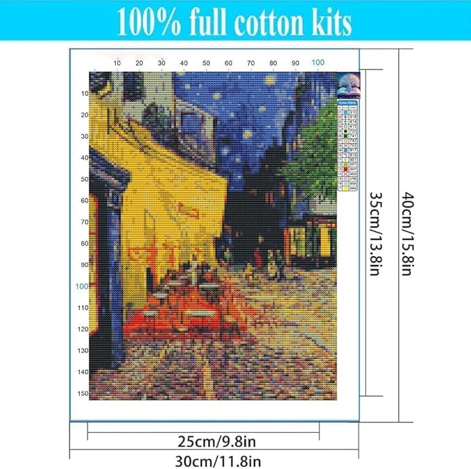 4 Pack Starry Night of Van Gogh Stamped Cross Stitch Kits - Counted Cross Stitch Kits for Beginners Adults,11 CT Patterns Dimensions Embroidery Kits Arts Craft Kits 12x16inch