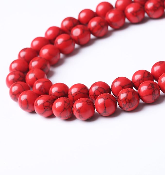 Red Turquoise Stone Beads for Jewelry Making Gemstone Round Crystal Bracelet Necklace 1 Strand 15.5inch 45PCS 8MM