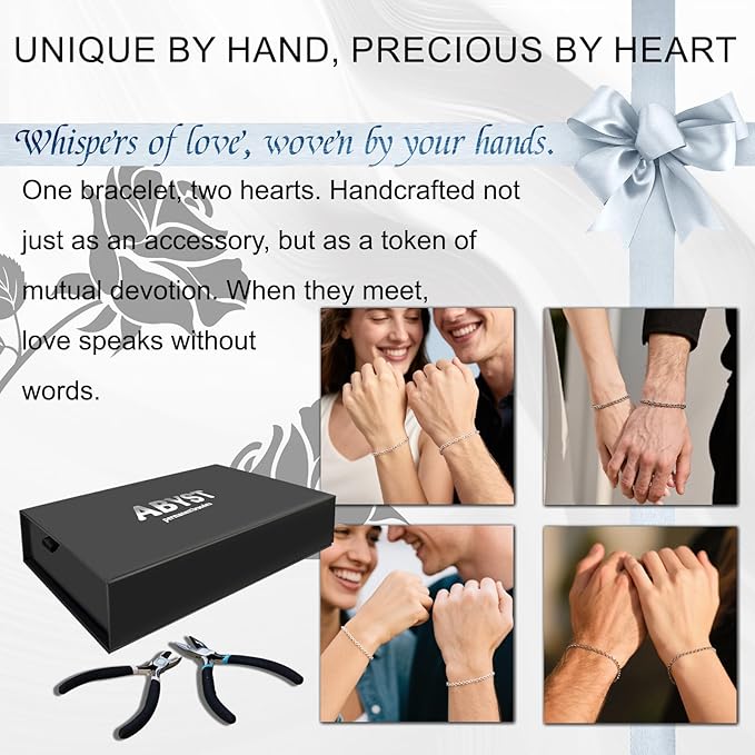 ABYST Permanent Bracelet Kit for Couples - DIY Sterling Forever Bracelets Making Set with Silver Plated Chains - Romantic Infinity Jewelry for Anniversary (Silver)