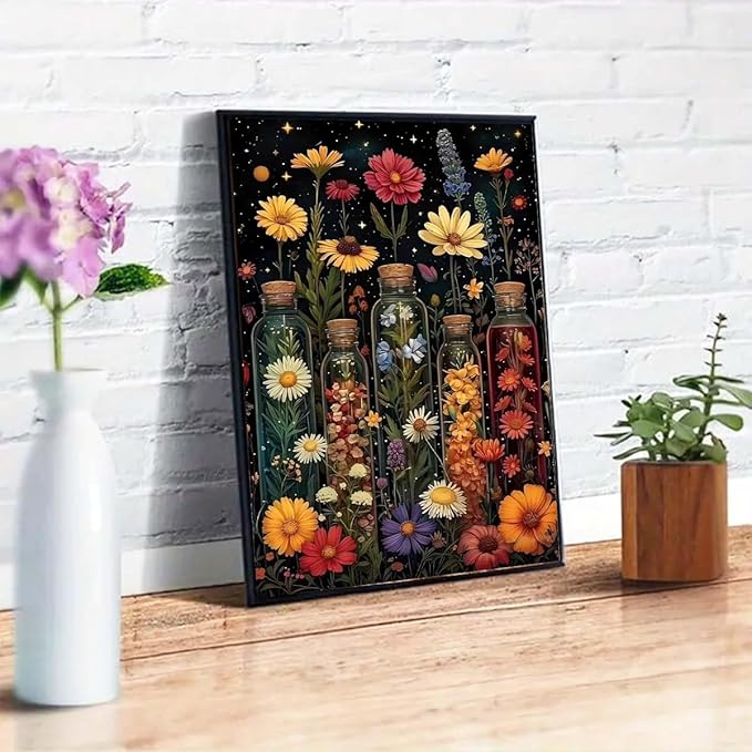 GEMFAMILY 5D Flowers Diamond Art Kits for Adults,Diamond Painting Kits for Bottle Flower,DIY Round Full Drill Diamond Painting Kits for Beginner Home Wall Decor 12 X 16 Inch